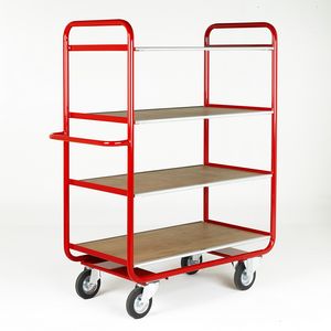 Trolley with 4 plywood  shelves, open end Shelf Trolleys with plywood Shelves Shelf Trolleys | Shelf Trolley with Plywood Shelves | Multi Level Trolleys 501TT116 Blue, Red